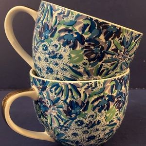 Lilly Pulitzer Blue Floral Mugs, Set of 2